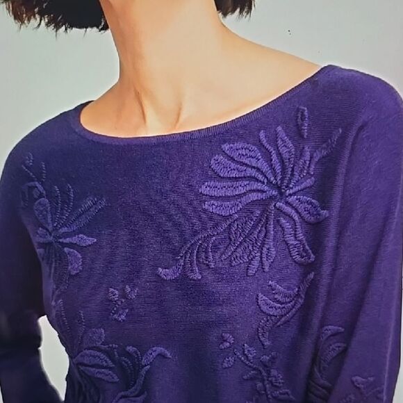 Chico's Purple Floral Pullover Knit Sweater  1 - Picture 1 of 8